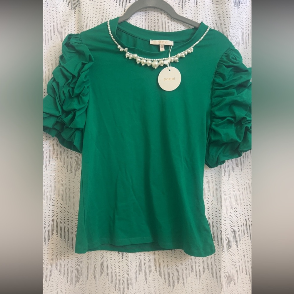 Pastels Emerald Ruffle Sleeve Blouse